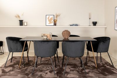 Venture Home Berit & Petra 6 st Matstolar Svart + Rektangulärt Matbord 190 x 90 Svart