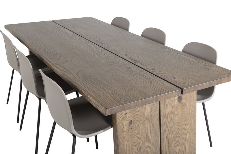 Venture Home Logger & Arctic Rektangulärt Matbord 210 x 100 Natur + Matstolar 6-pack Beige