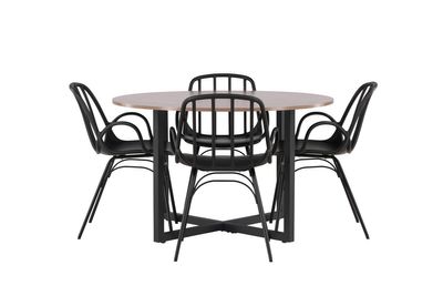 Venture Home Durango & Dyrön Runt Matbord ⌀120 Valnöt + 4 st Matstolar Svart