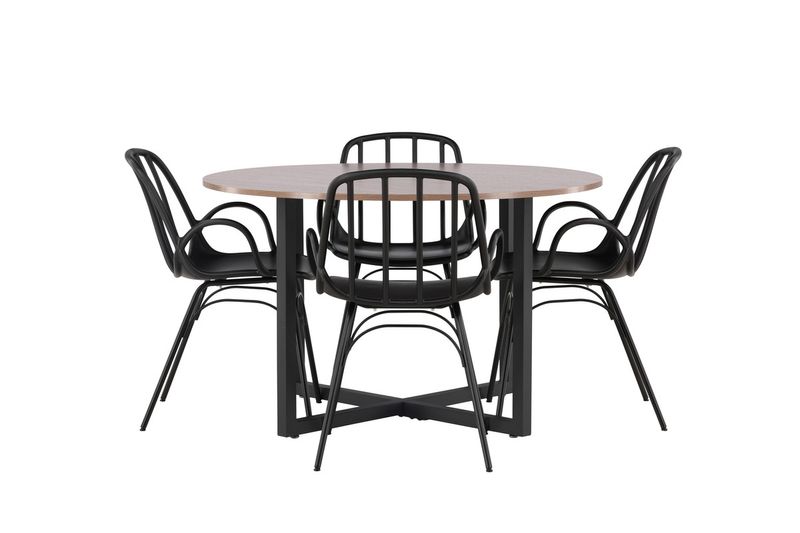 Venture Home Durango & Dyrön Runt Matbord ⌀120 Valnöt + 4 st Matstolar Svart