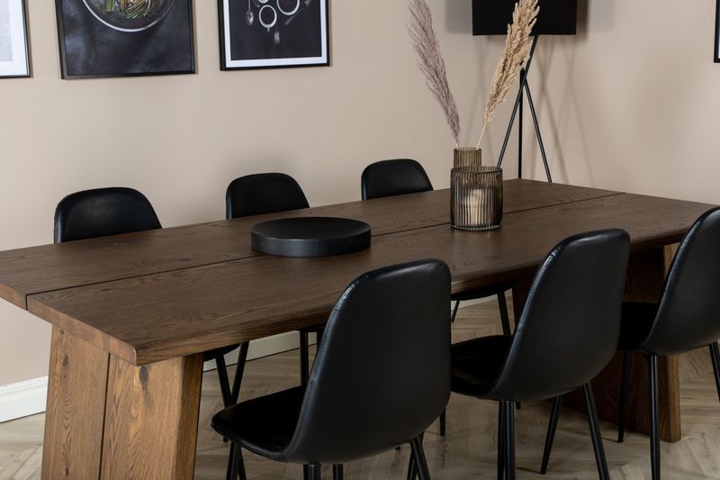 Venture Home Logger & Polar Rektangulärt Matbord 210 x 100 Natur + 6 st Matstolar Svart