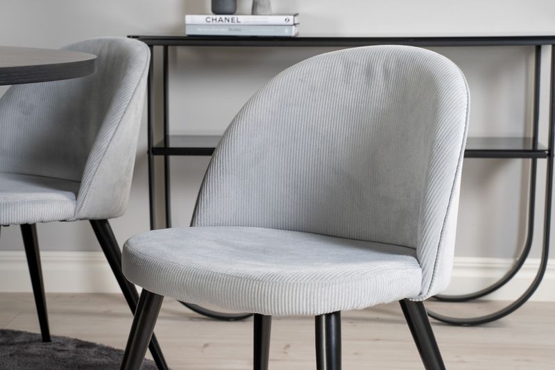 Venture Home Copenhagen & Velvet Runt Matbord ⌀140 Svart + 6 st Matstolar Ljusgrå