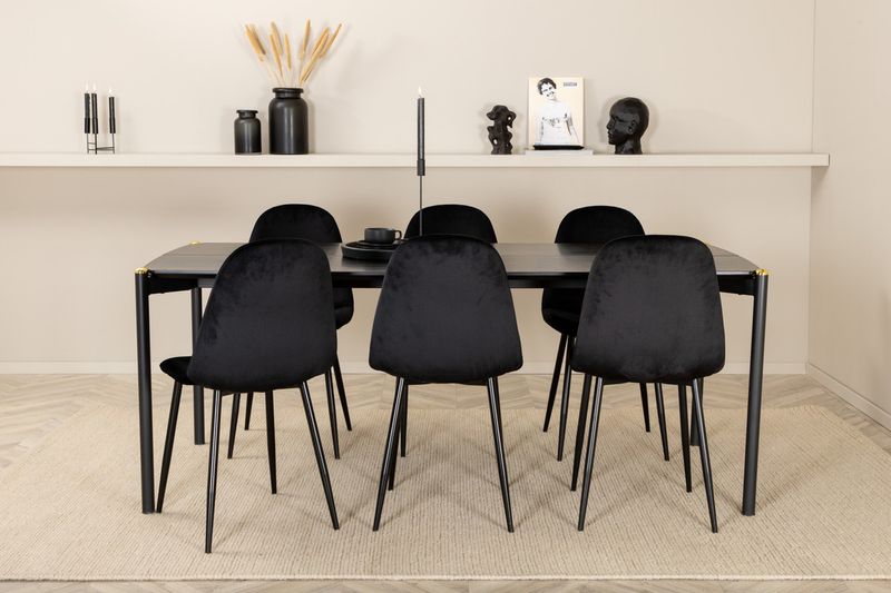 Venture Home Pelle & Polar Rektangulärt Matbord 190 x 90 Svart + 6 st Matstolar Svart