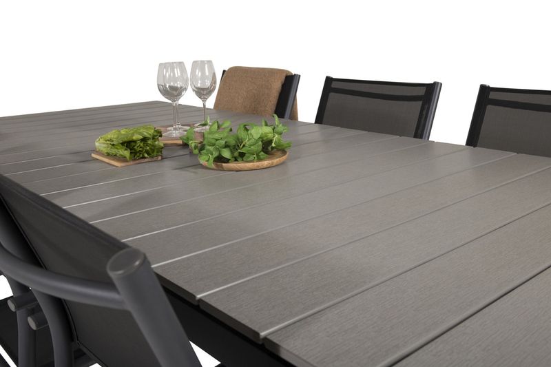 Venture Home Levels & Santorini Rektangulärt Matbord 229 × 100 Svart + 6 st Matstolar Svart