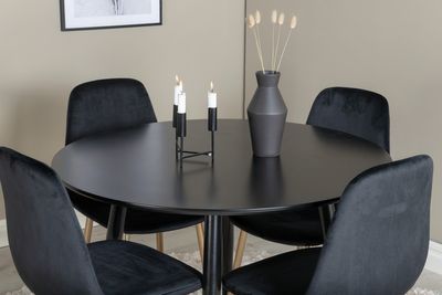 Venture Home Polar & Plaza 4 st Matstolar Svart + Runt Matbord ⌀100 Svart