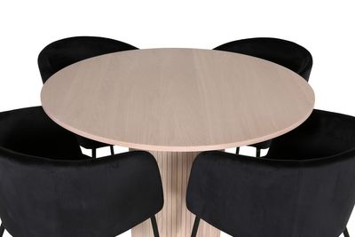 Venture Home Berit & Bianca 4 st Matstolar Svart + Runt Matbord ⌀110 Vitputsad