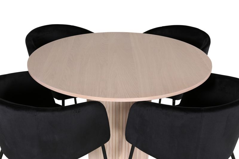 Venture Home Berit & Bianca 4 st Matstolar Svart + Runt Matbord ⌀110 Vitputsad