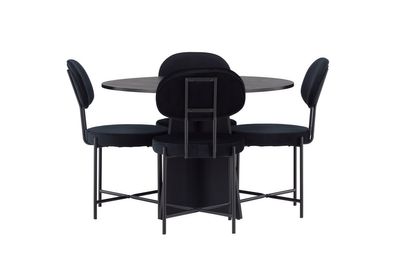 Venture Home Bootcut & Stella Runt Matbord ⌀110 Svart + 4 st Matstolar Svart