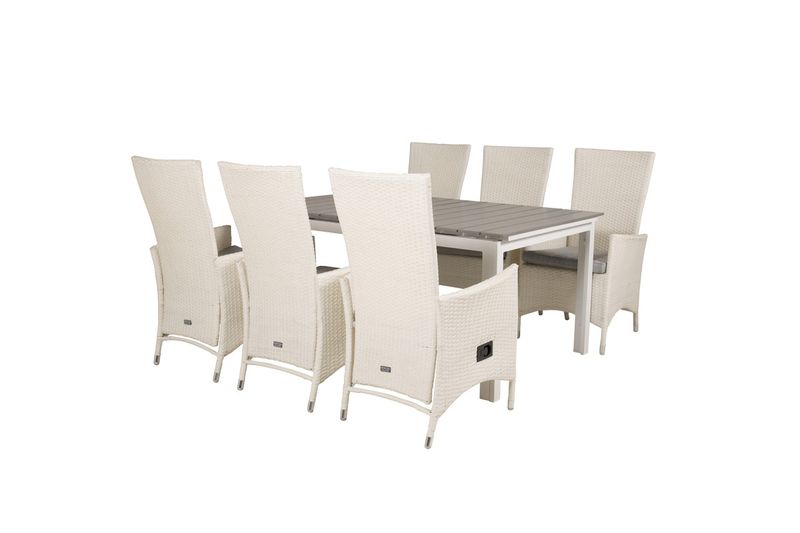 Venture Home Levels & Padova Rektangulärt Matbord 160 x 100 Vit + Reclinerstolar 6 st Vit