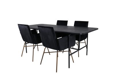 Venture Home Petra & Uno 4 st Matstolar Svart + Rektangulärt Matbord 200 x 90 Svart