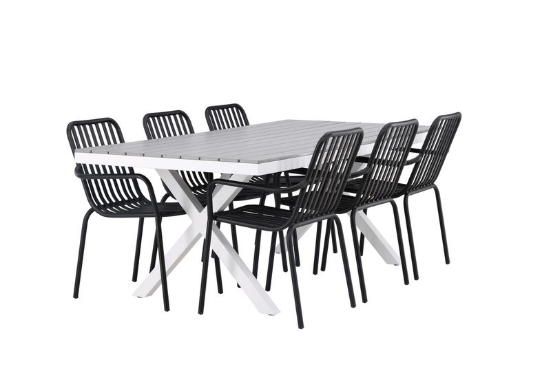 Venture Home Garcia & Peking Rektangulärt Matbord 200 x 100 Grå + 6 st Matstolar Svart