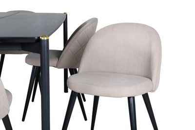 Venture Home Pelle & Velvet Rektangulärt Matbord 190 x 90 Svart + 6 st Matstolar Beige