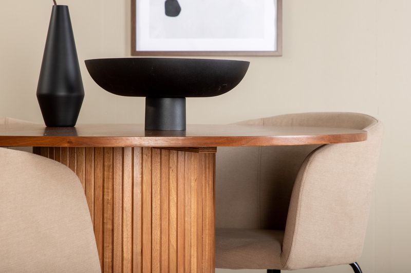 Venture Home Berit & Bianca 4 st Matstolar Beige + Runt Matbord ⌀110 Valnöt