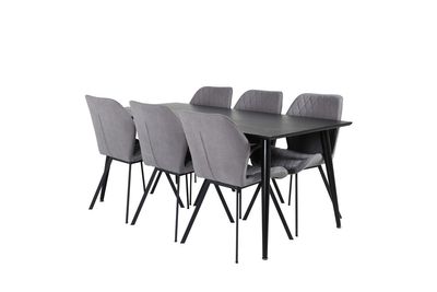 Venture Home Gemma & Dipp 6 st Matstolar Grå + Rektangulärt Matbord 180 x 90 Svart