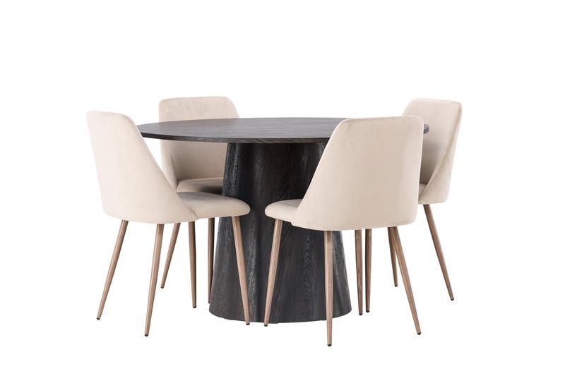 Venture Home Lanzo & Night Runt Matbord ⌀120 Mocka + 4 st Matstolar Beige