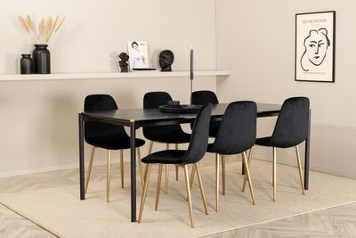 Venture Home Pelle & Polar Rektangulärt Matbord 190 x 90 Svart + 6 st Matstolar Svart