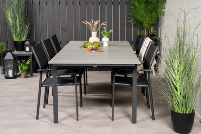 Venture Home Levels & Santorini Rektangulärt Matbord 229 × 100 Svart + 6 st Matstolar Svart