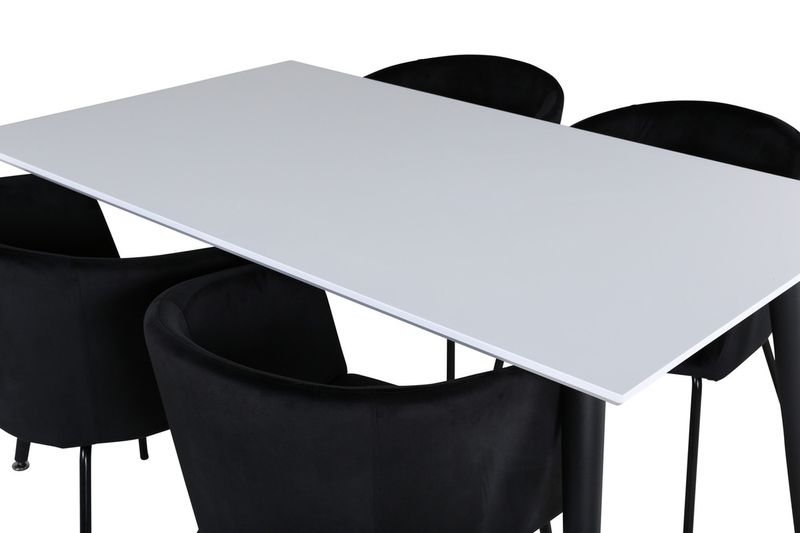 Venture Home Berit & Jimmy 4 st Matstolar Svart + Rektangulärt Matbord 150 x 90 Vit