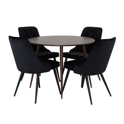 Venture Home Plaza & Velvet Deluxe Runt Matbord ⌀100 Valnöt + 4 st Matstolar Svart