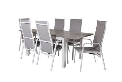Venture Home Albany & Copacabana Rektangulärt Matbord 152 x 90 Vit + 6 st Reclinerstolar Grå
