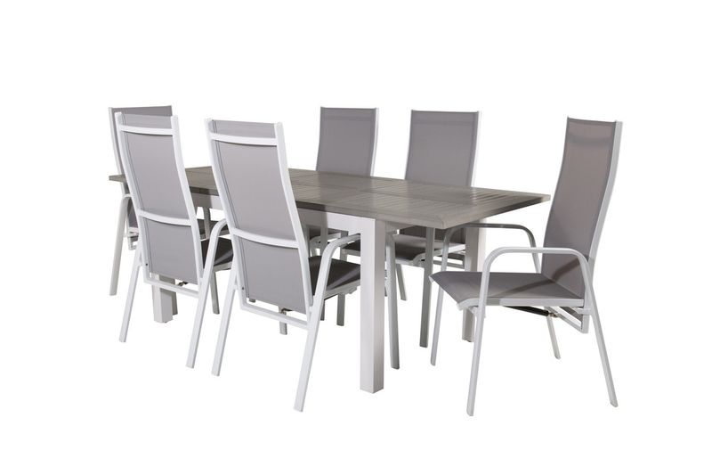 Venture Home Albany & Copacabana Rektangulärt Matbord 152 x 90 Vit + 6 st Reclinerstolar Grå