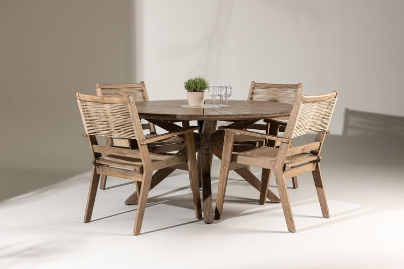 Venture Home Rosario & Peter Runt Matbord ⌀140 Brun + Matstolar 4-pack Brun