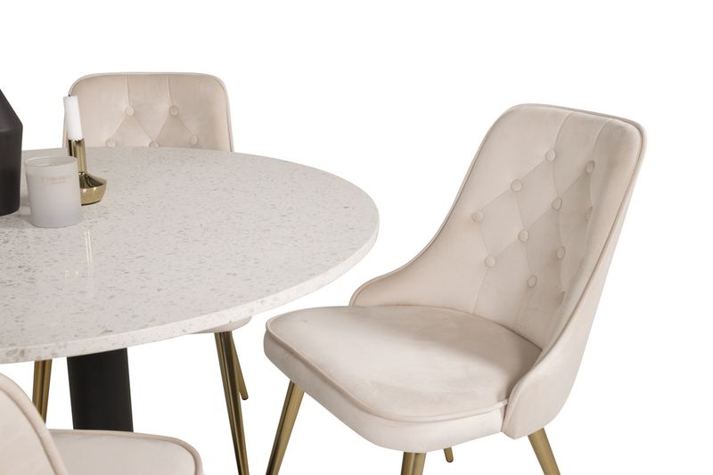 Venture Home Razzia & Velvet Deluxe Runt Matbord ⌀106 Vit + 4 st Matstolar Beige