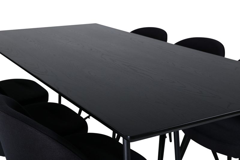 Venture Home Petra & Velvet Rektangulärt Matbord 190 x 90 Svart + 6 st Matstolar Svart