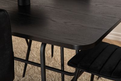 Venture Home Uno & Windu Rektangulärt Matbord 200 x 90 Svart + 6 st Matstolar Svart