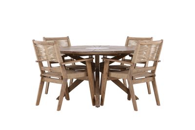 Venture Home Rosario & Peter Runt Matbord ⌀140 Brun + Matstolar 4-pack Brun