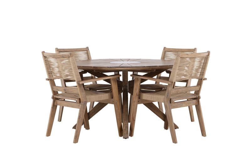 Venture Home Rosario & Peter Runt Matbord ⌀140 Brun + Matstolar 4-pack Brun