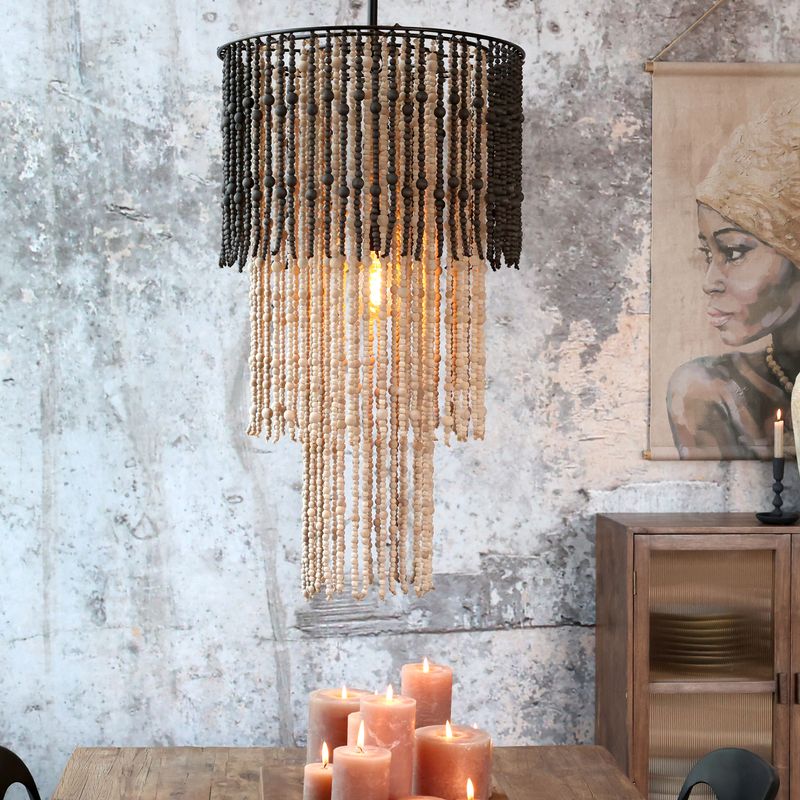 Chiq Antique Ljuskrona med träpärlor