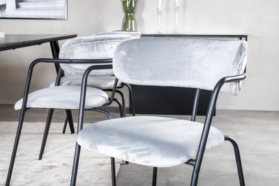 Venture Home Arrow & Dipp 6 st Matstolar Grå + Rektangulärt Matbord 180 x 90 Svart