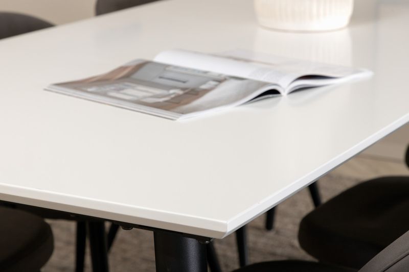 Venture Home Jimmy & Velvet Rektangulärt Matbord 195 x 90 Vit + 6 st Matstolar Grå