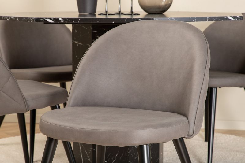 Venture Home Marbs & Velvet Runt Matbord ⌀110 Svart + 4 st Matstolar Grå