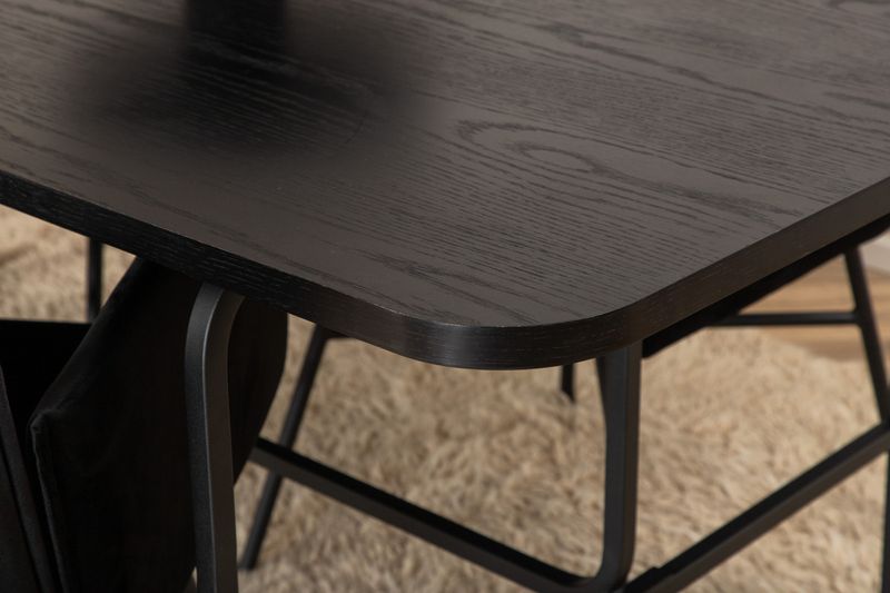 Venture Home Petra & Uno 4 st Matstolar Svart + Rektangulärt Matbord 200 x 90 Svart