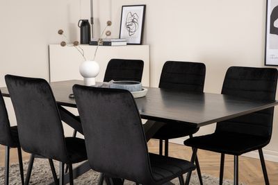 Venture Home Windu & Piazza 6 st Matstolar Svart + Rektangulärt Matbord 180 x 90 Svart