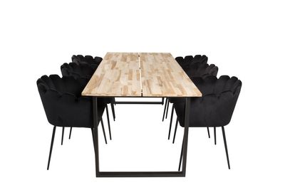 Venture Home Limhamn & Cirebon Matstolar Svart + Rektangulärt Matbord 200 x 90 Natur