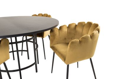 Venture Home Limhamn & Copenhagen 4 st Matstolar Gul + Runt Matbord ⌀140 Svart