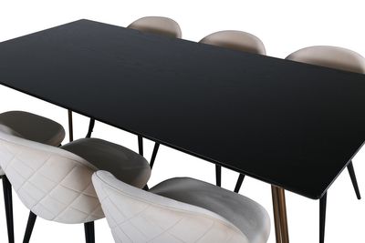 Venture Home Petra & Velvet Rektangulärt Matbord 190 x 90 Svart + 6 st  Matstolar Beige