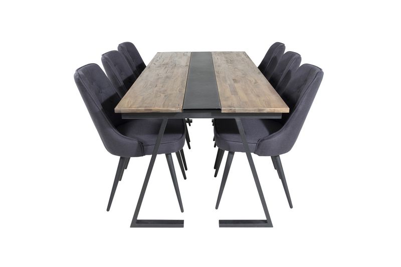 Venture Home Jakarta & Velvet Deluxe Rektangulärt Matbord 200 x 90 Svart + 6 st Matstolar Svart