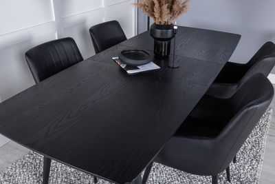 Venture Home Gold & Comfort Rektangulärt Matbord 180 x 85 Svart + 4 st Matstolar Svart