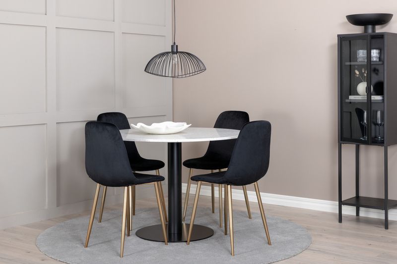 Venture Home Razzia & Polar Runt Matbord ⌀106 Vit + 4 st Matstolar Svart