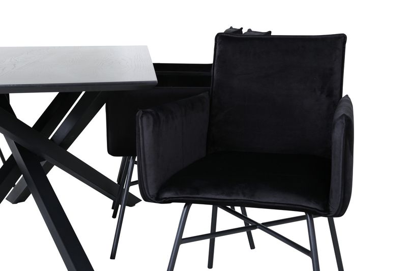 Venture Home Petra & Piazza 6 st Matstolar Svart + Rektangulärt Matbord 180 x 90 Svart