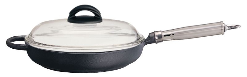 Ronneby Bruk, Traktörstekpanna Gjutjärn 28 cm Glaslock & Rostfritt Handtag