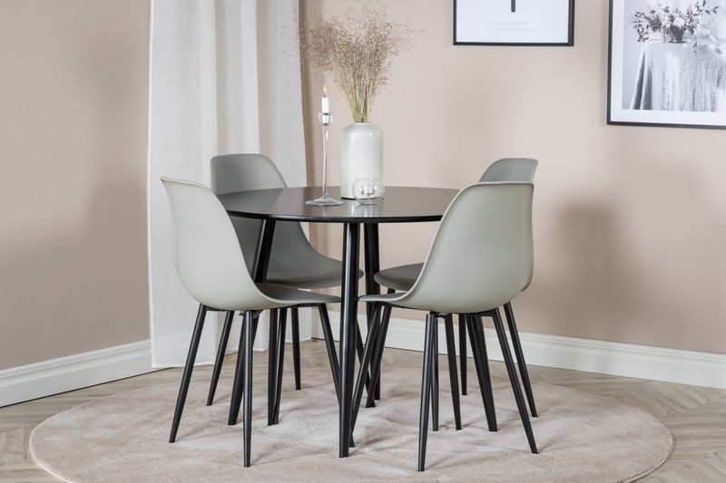 Venture Home Polar & Plaza 4 st Matstolar Grå + Runt Matbord ⌀100 Svart