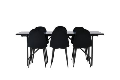 Venture Home Polar & Astrid 6 st Matstolar Svart + Rektangulärt Matbord 200 x 90 Svart