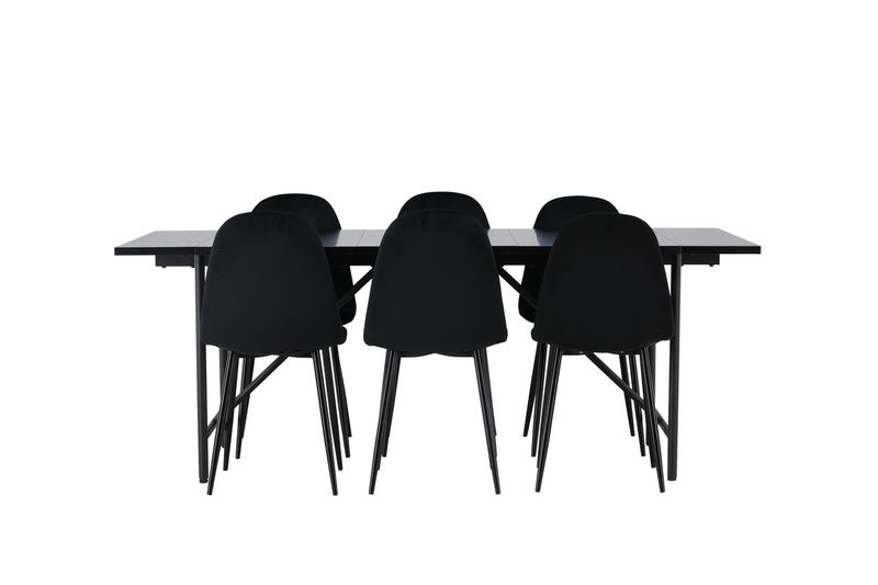 Venture Home Polar & Astrid 6 st Matstolar Svart + Rektangulärt Matbord 200 x 90 Svart