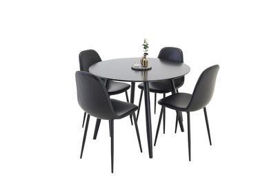 Venture Home Polar & Plaza 4 st Matstolar Svart + Runt Matbord ⌀100 Svart