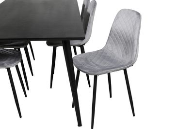 Venture Home Dipp & Polar Rektangulärt Matbord 180 x 90 Svart + 6 st Matstolar Grå